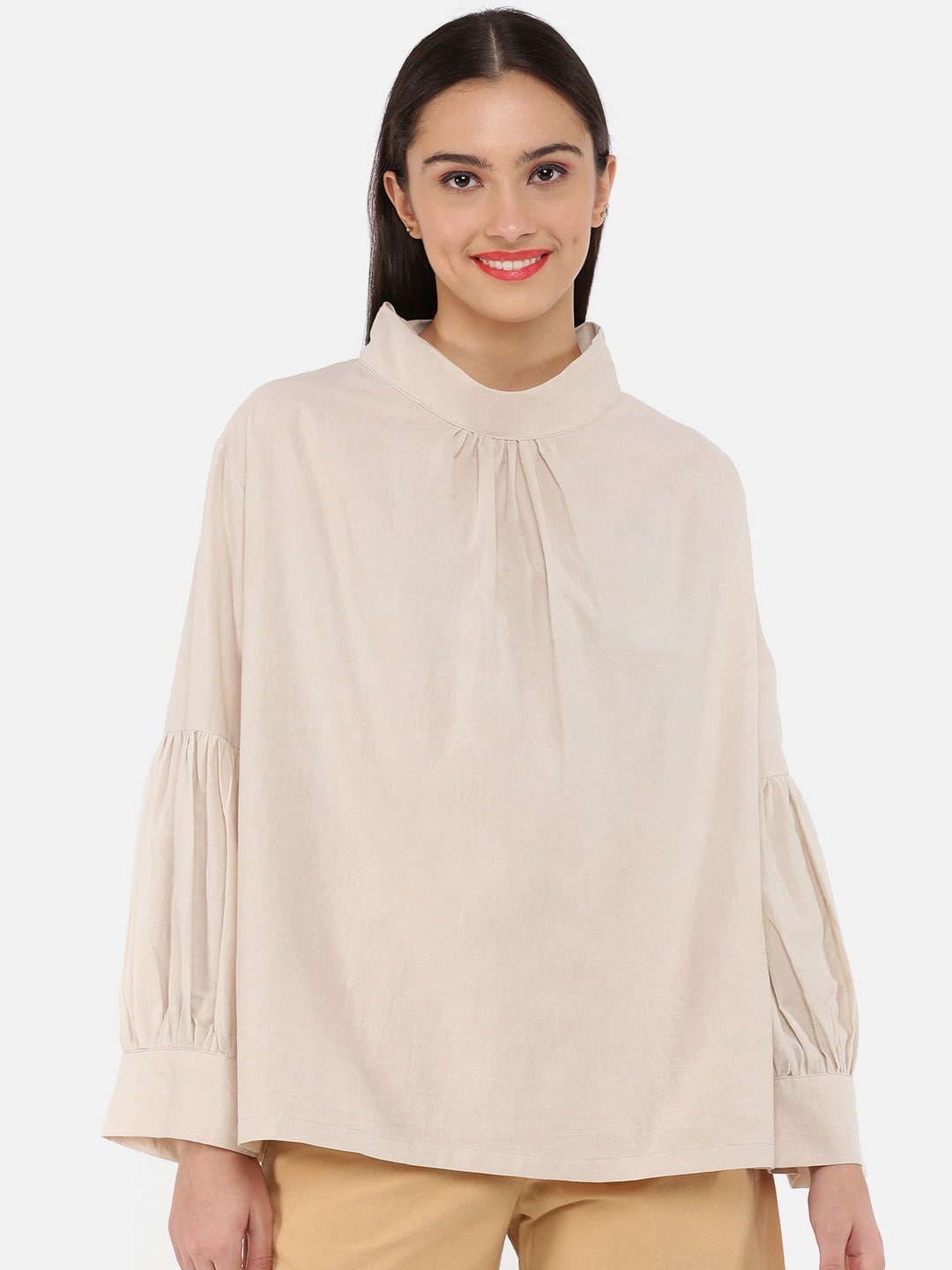 

GRASS by Gitika Goyal High Neck Cotton Top, Beige