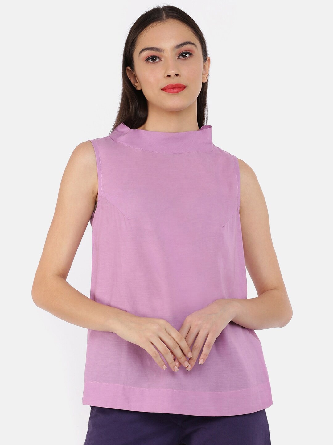 

GRASS by Gitika Goyal Round Neck Cotton A-Line Top, Lavender