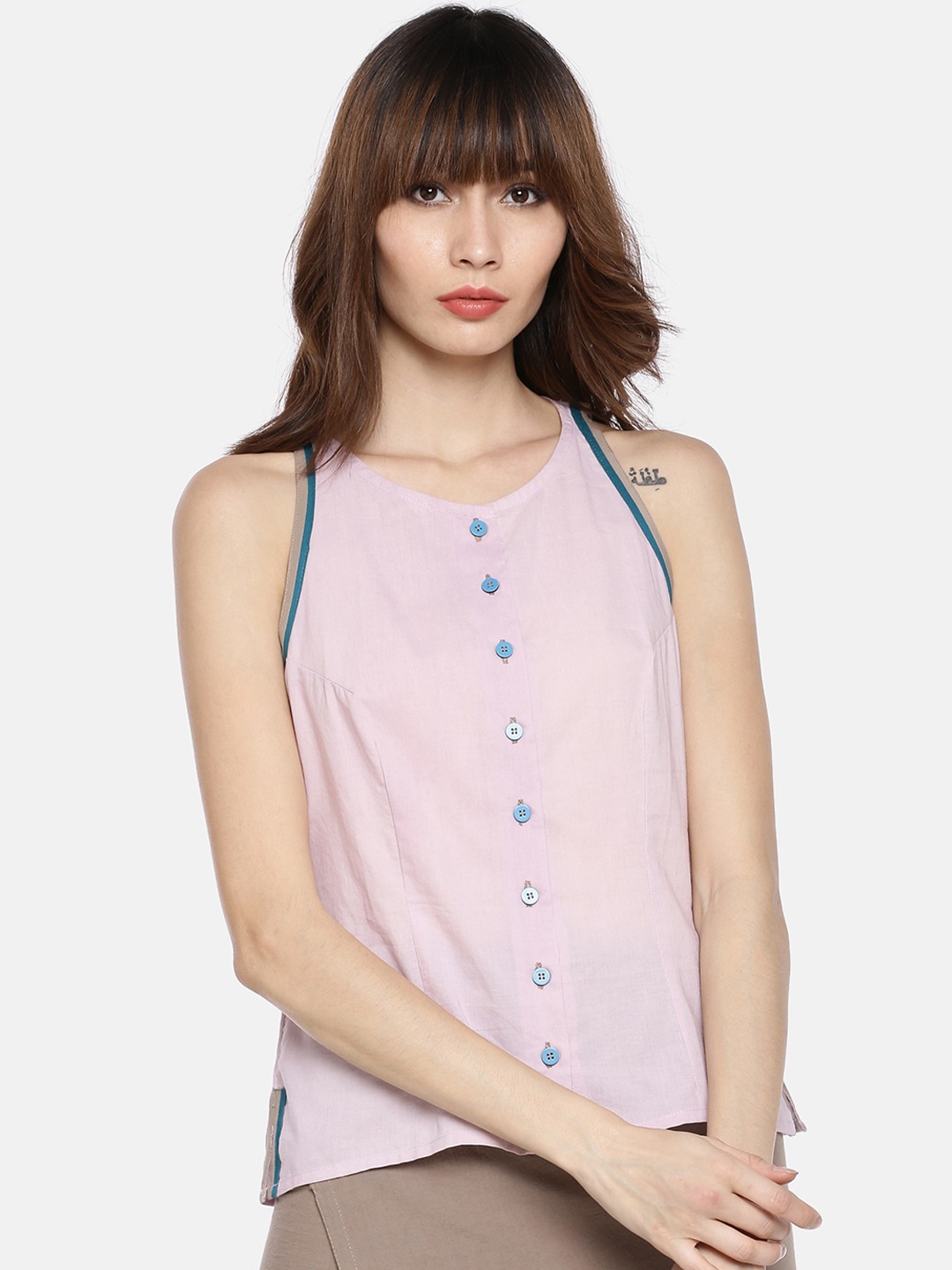 

GRASS by Gitika Goyal Round Neck Cotton Top, Lavender