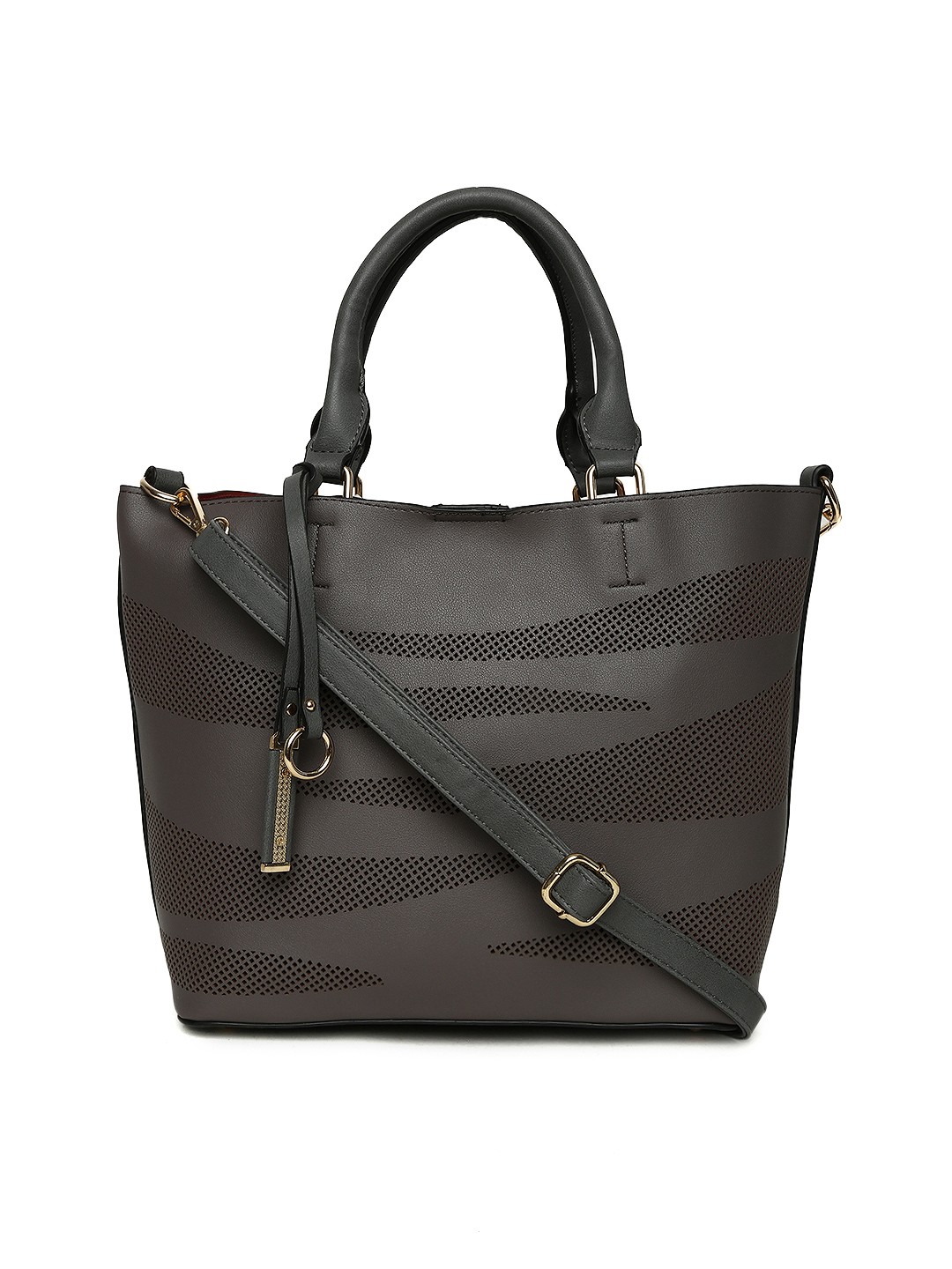 

ELLE Grey Solid Handheld Bag with Pouch