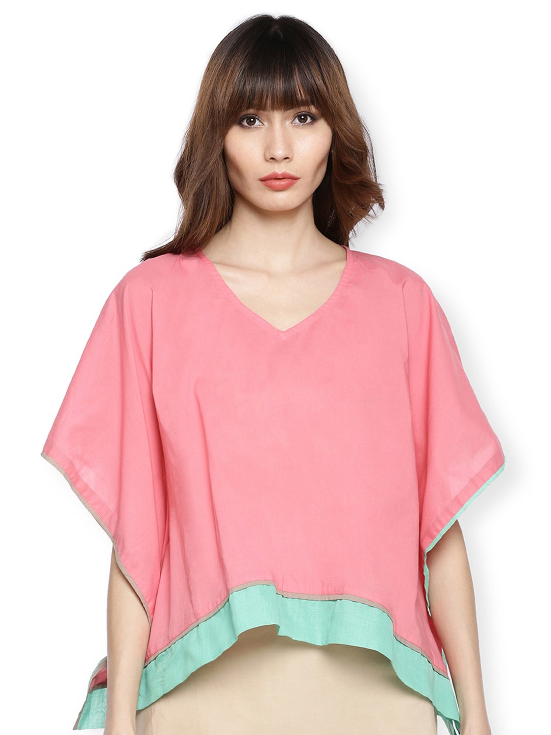 

GRASS by Gitika Goyal V-Neck Cotton Kaftan Top, Pink