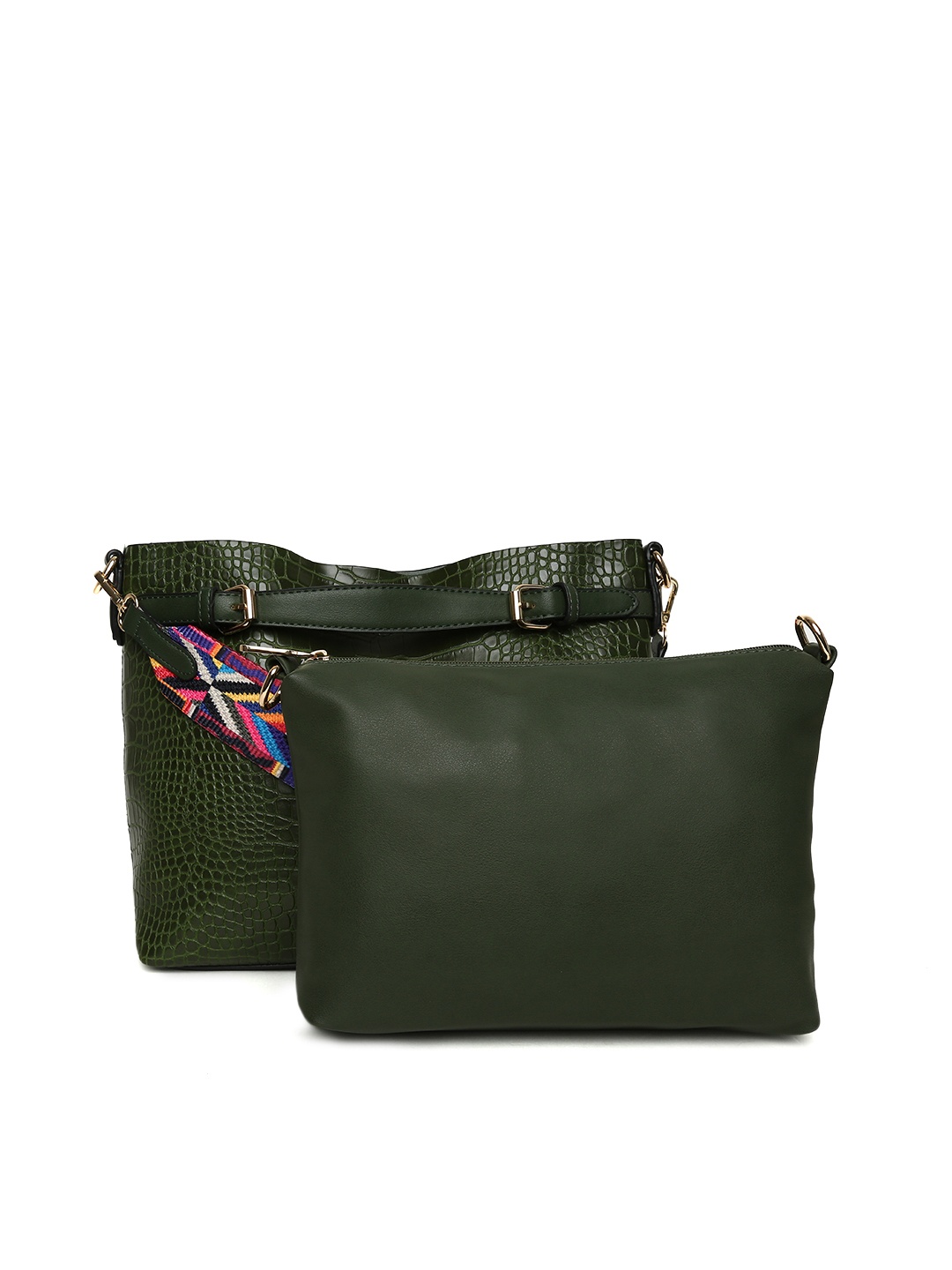 

ELLE Green Textured Shoulder Bag with Pouch