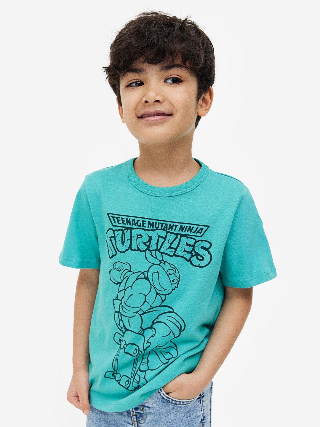 

H&M Boys Pure Cotton T-shirt, Turquoise blue