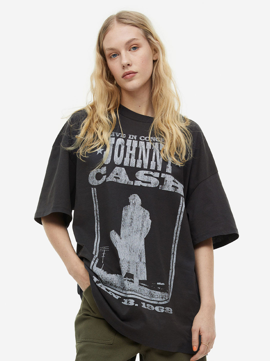 

H&M Women Oversized Printed T-Shirt, Black