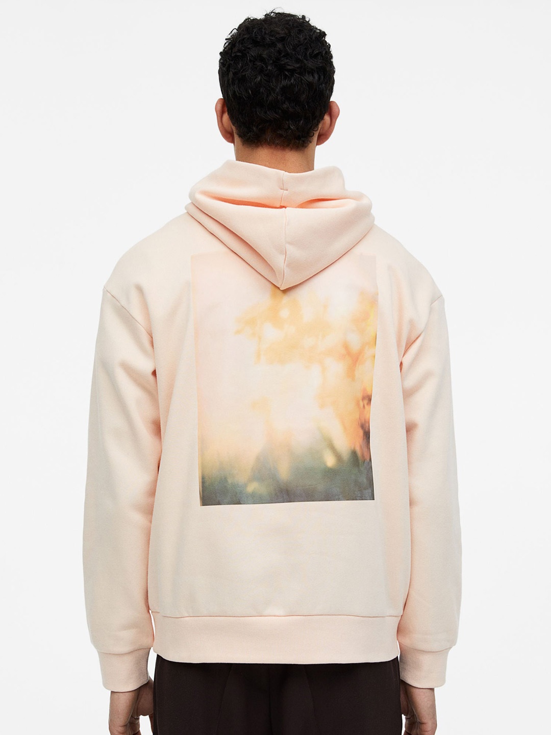 

H&M Men Relaxed Fit Printed Hoodie, Peach