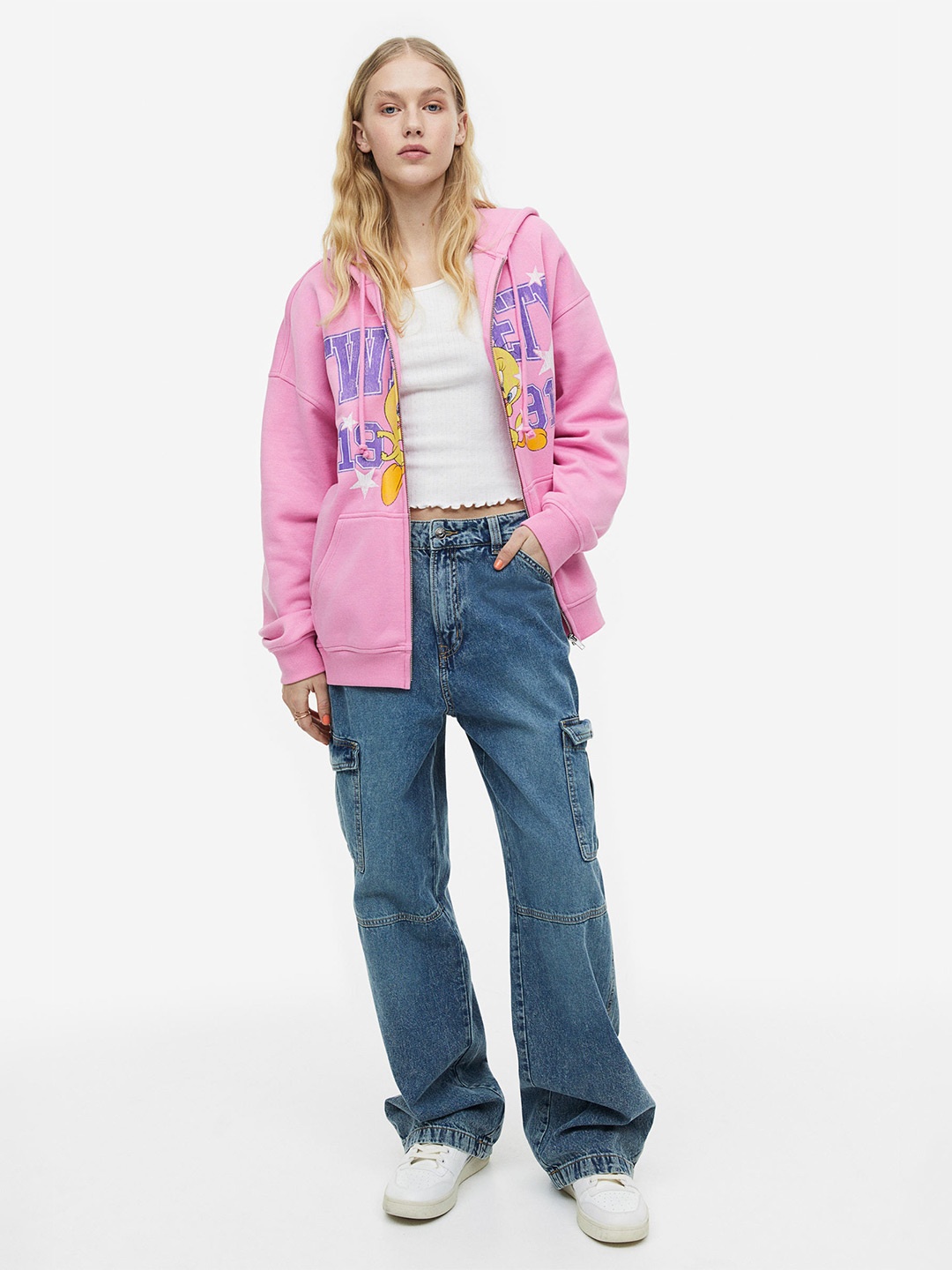 

H&M Women Printed Zip-Through Hoodie, Pink
