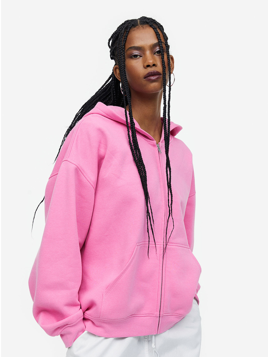 

H&M Woman Oversized Zip-Through Hoodie, Pink