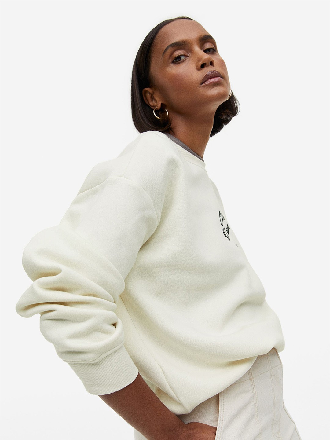 

H&M Women Crew-Neck Sweatshirt, Cream