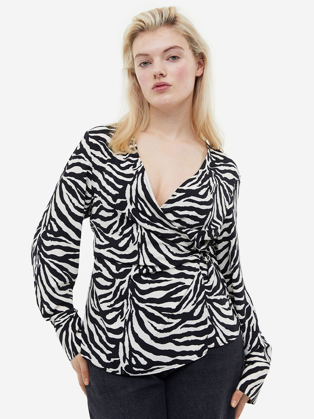 

H&M Women Wrap Blouse, Black