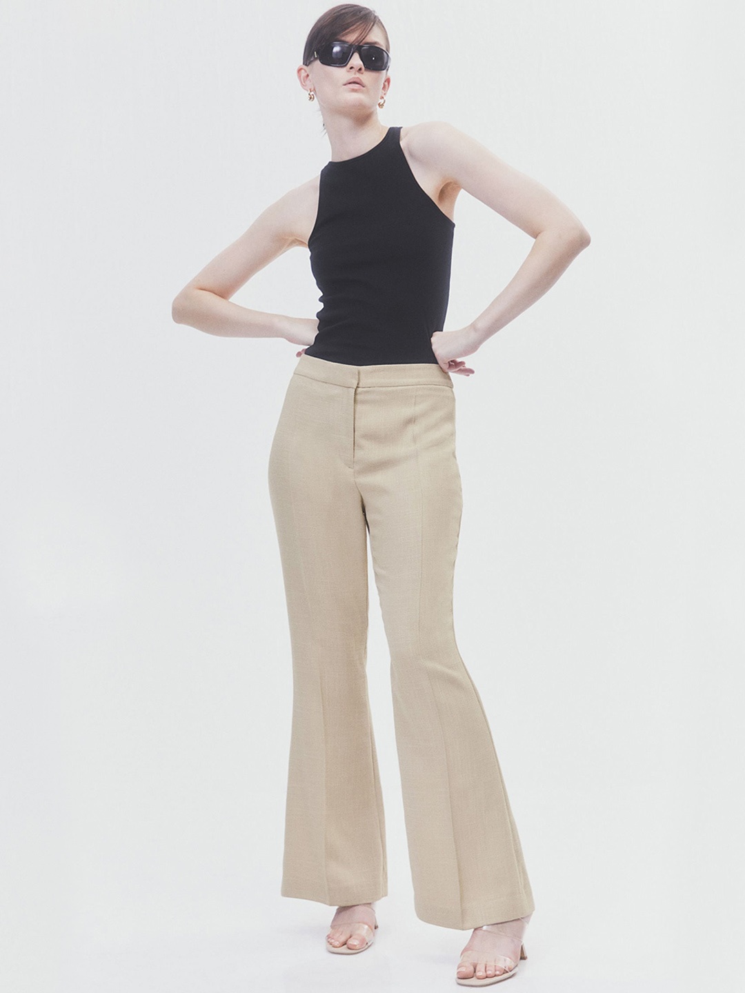 

H&M Women Flared Tailored Trousers, Beige