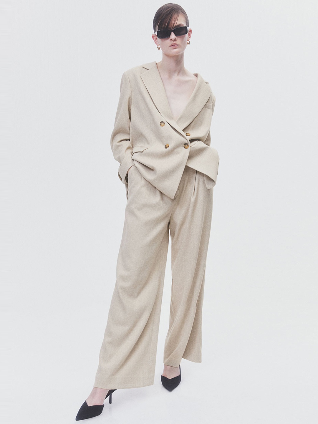 

H&M Women Wide Trousers, Beige