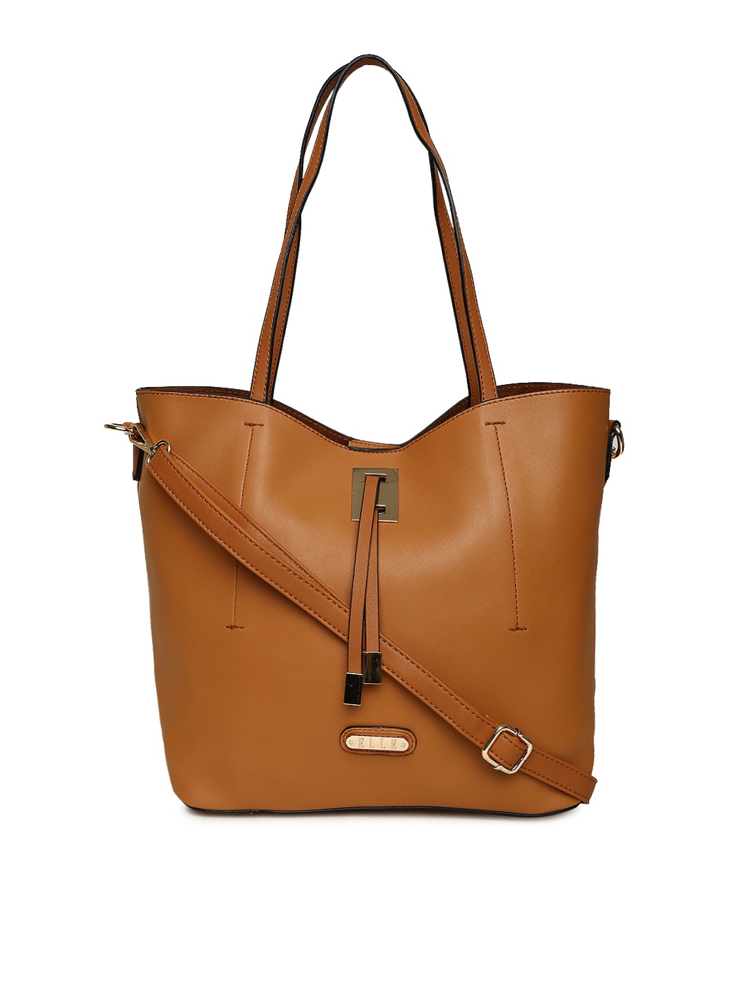 

ELLE Brown Solid Tote Bag with Pouch