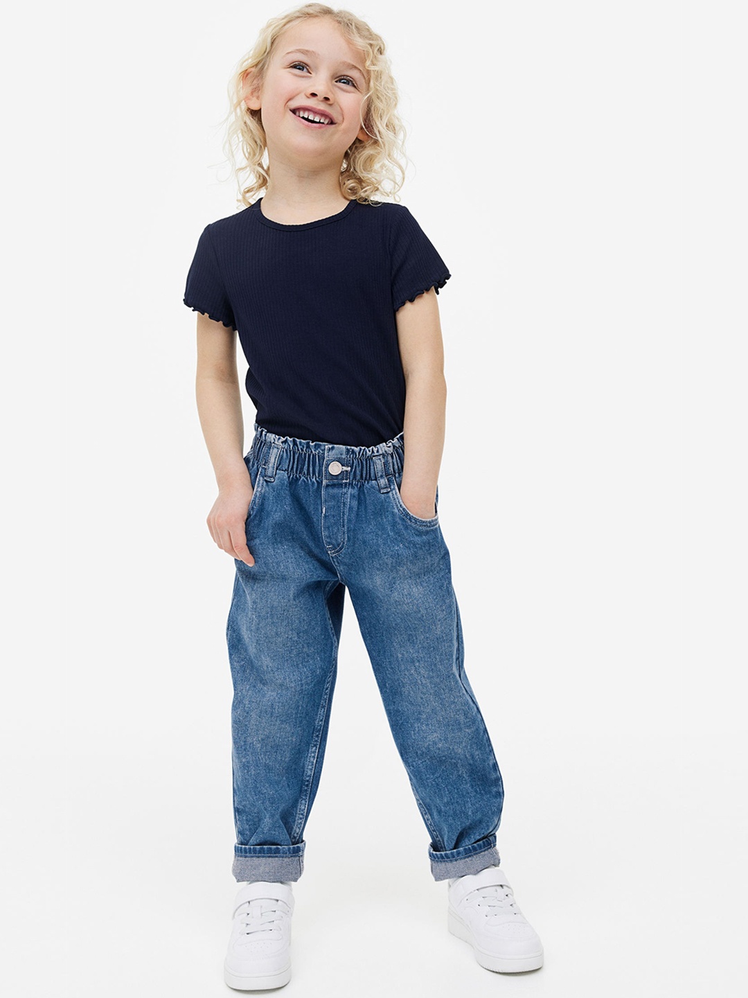 

H&M Girls Pure Cotton Relaxed Fit Jeans, Blue