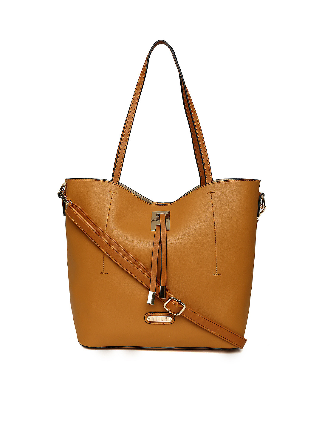 

ELLE Brown Solid Tote Bag with Pouch