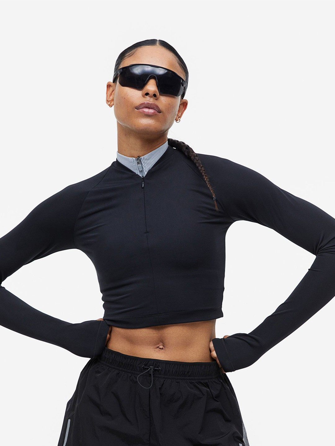 

H&M Women Drymove Cropped Sports Top, Black