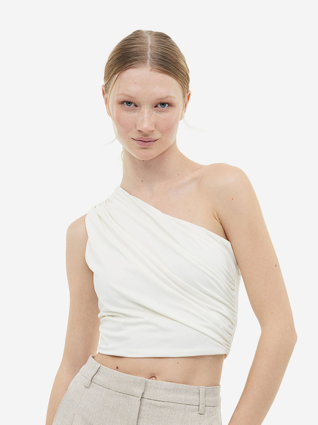 

H&M Women Gathered One-Shoulder Top, White