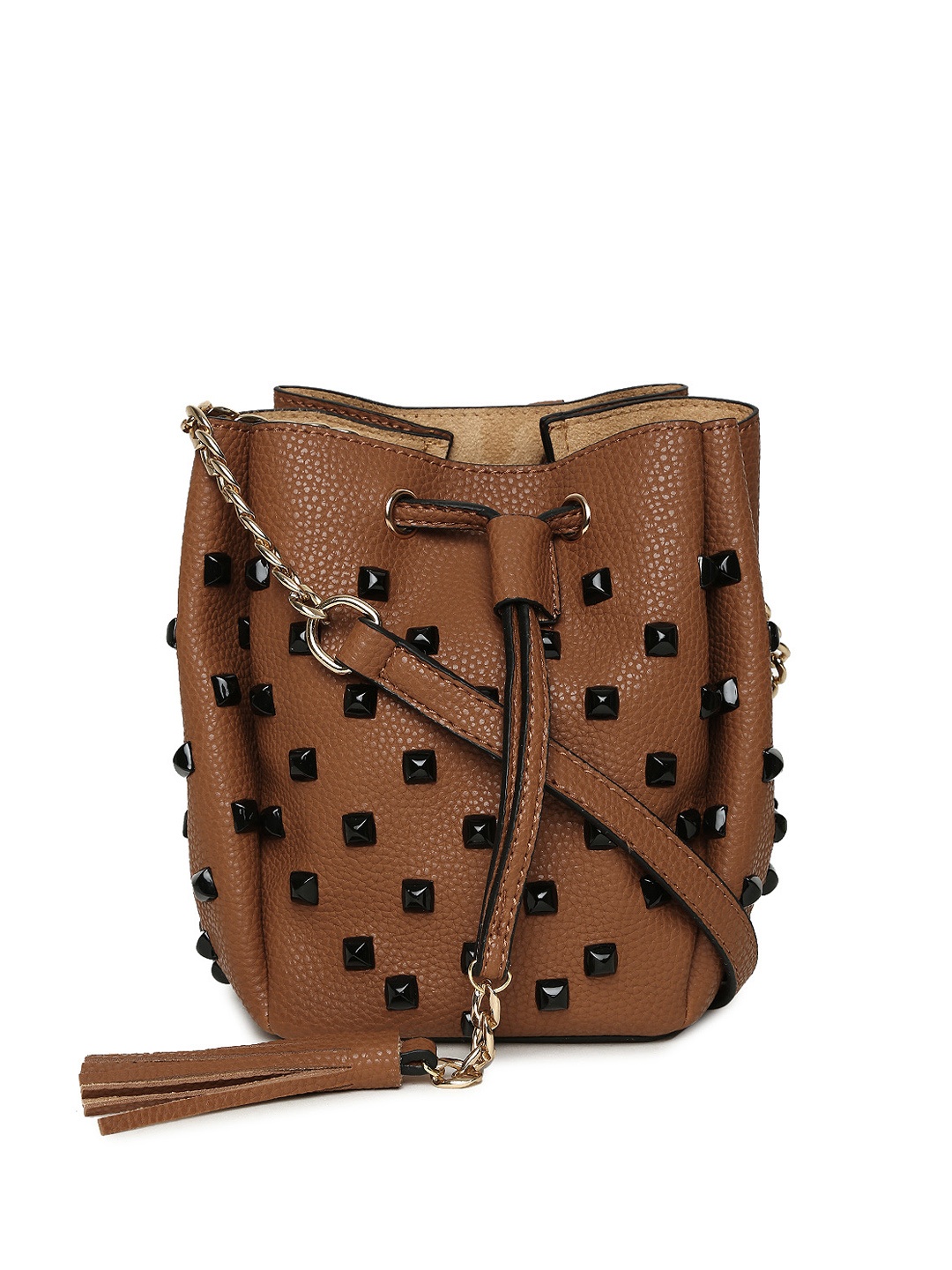 

ELLE Brown Embellished Tote Bag with Pouch