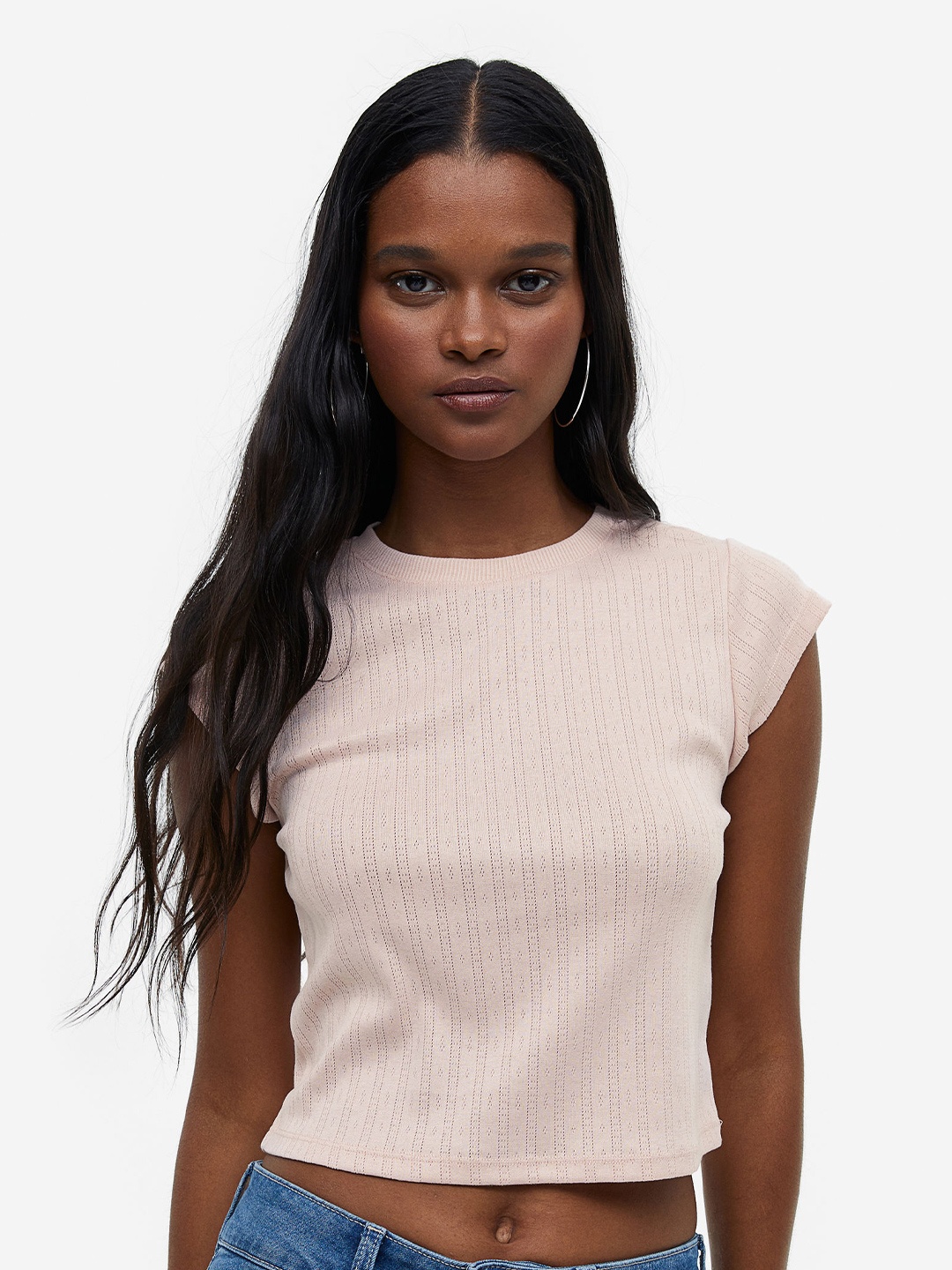 

H&M Woman Pointelle Jersey Top, Pink