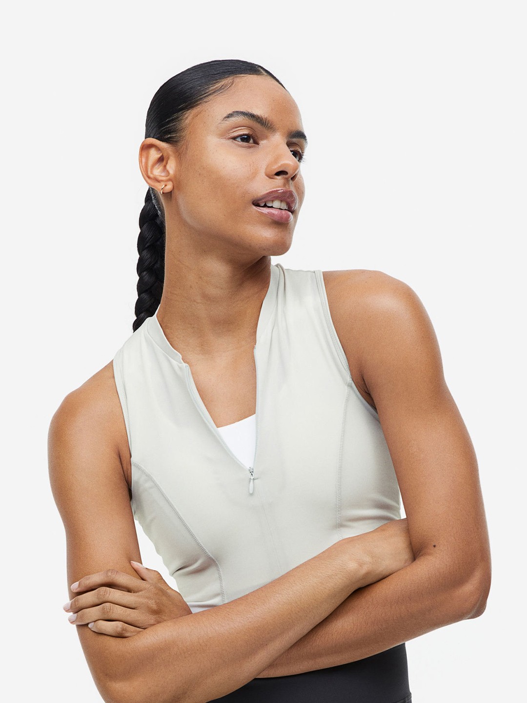 

H&M Women Drymove Cropped Sports Top, Off white