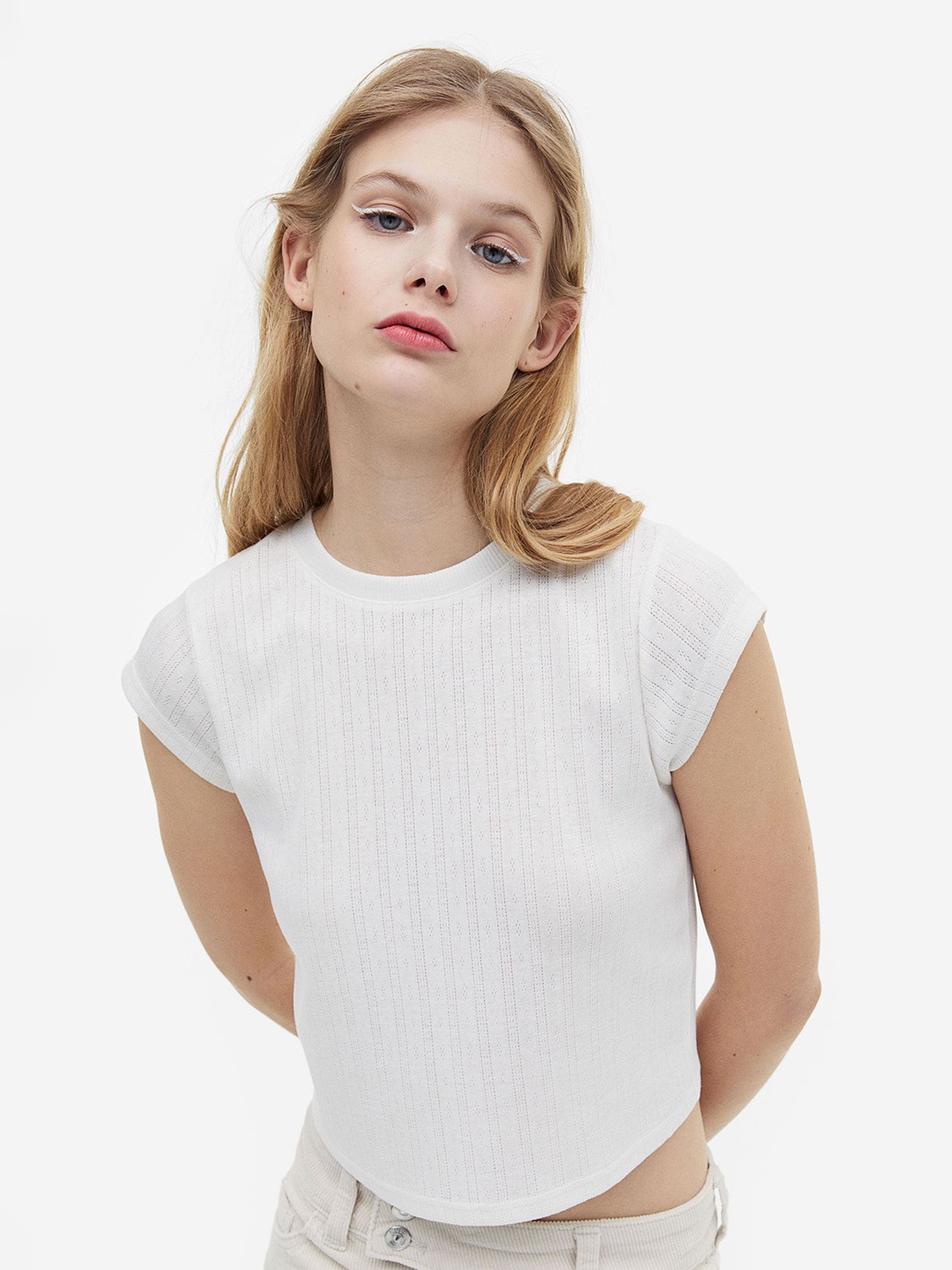 

H&M Women Pointelle Jersey Top, White
