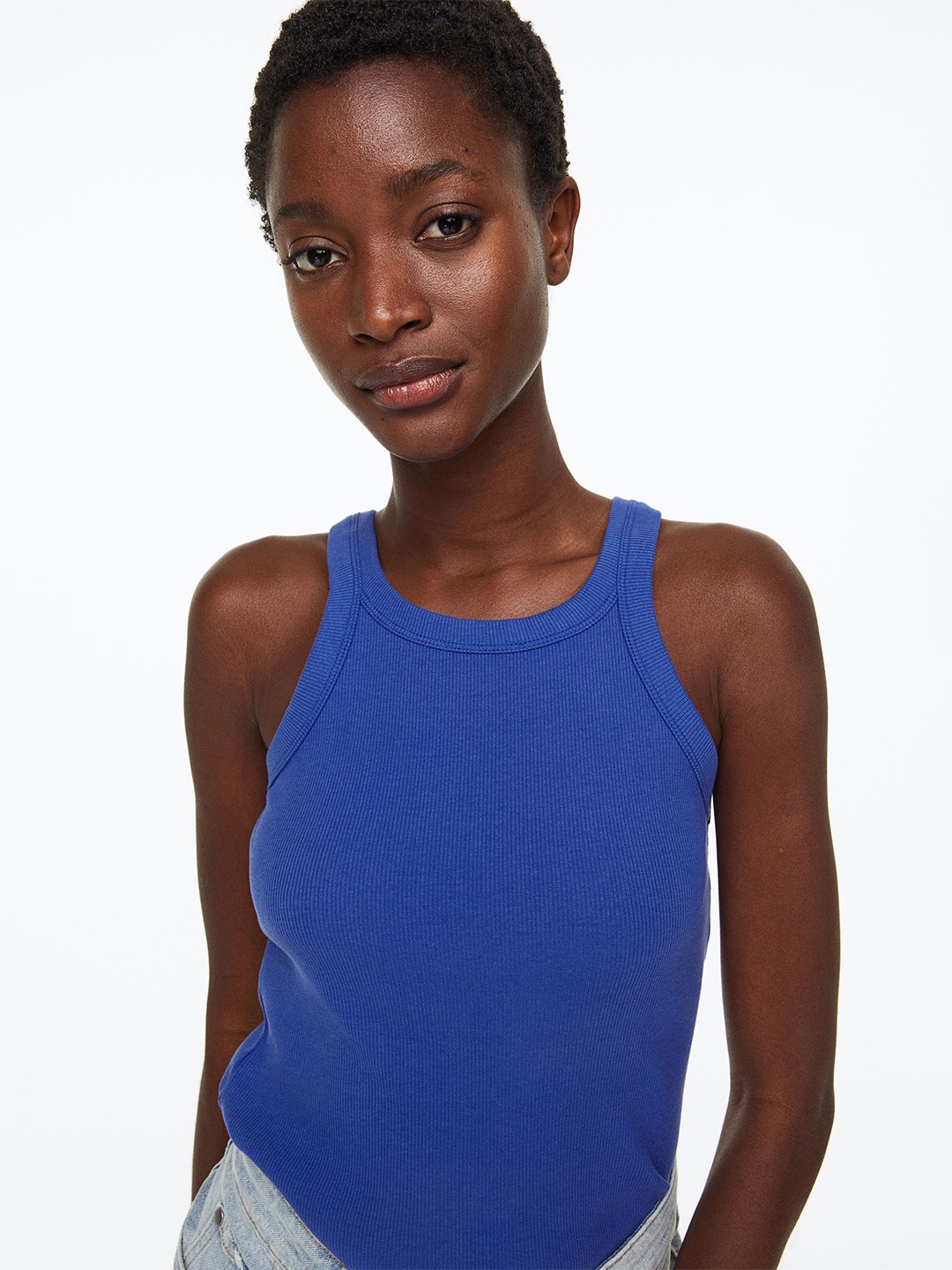 

H&M Women Ribbed Vest Top, Blue