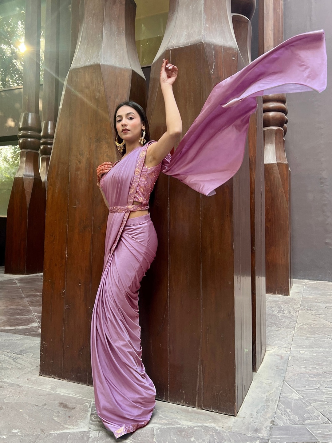 

Chhabra 555 Pre-Stitched Belted Embellished Border Saree, Mauve