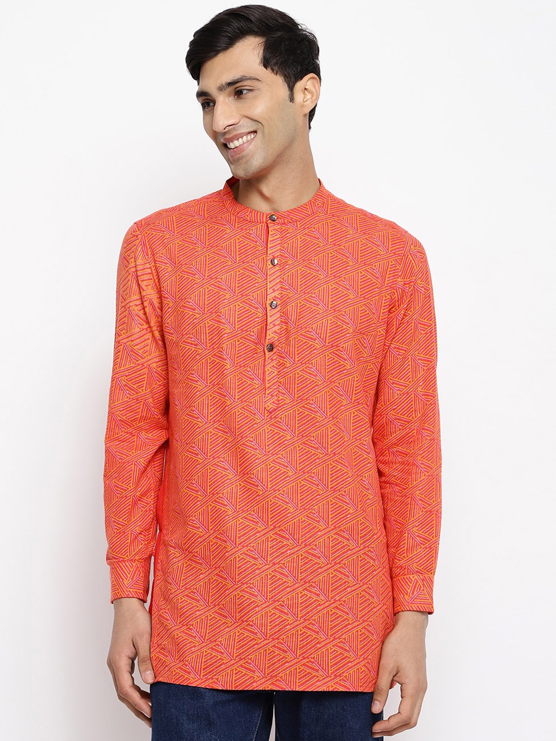 

Fabindia FabBasic Men Printed Cotton Kurta, Peach