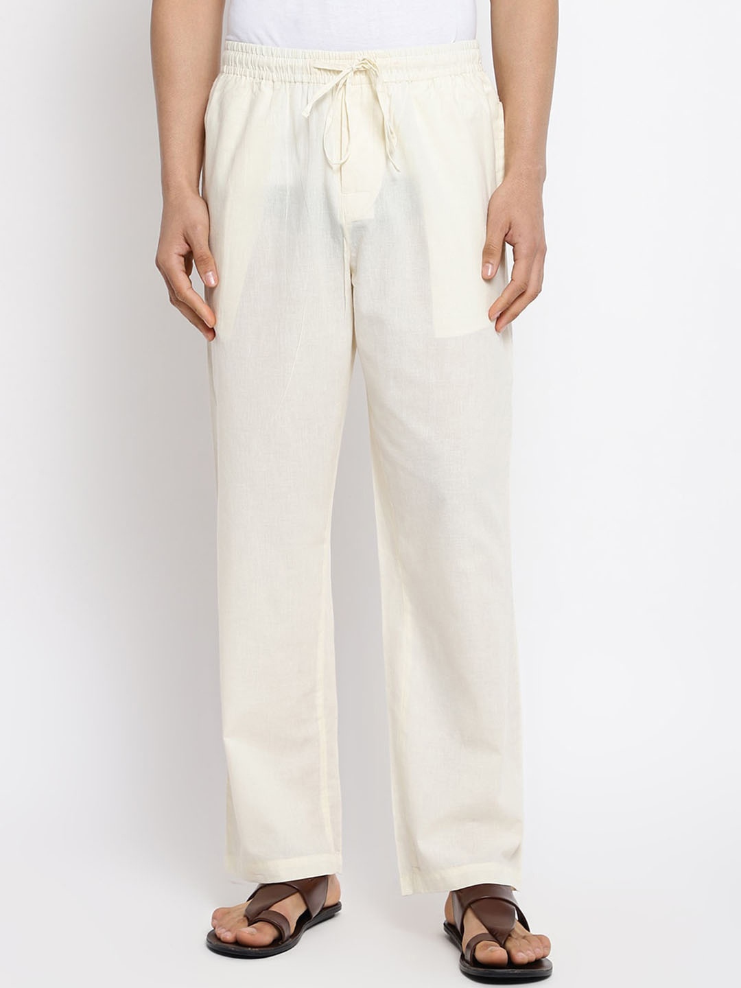 

Fabindia Men Striped Cotton Lounge Pant, Beige