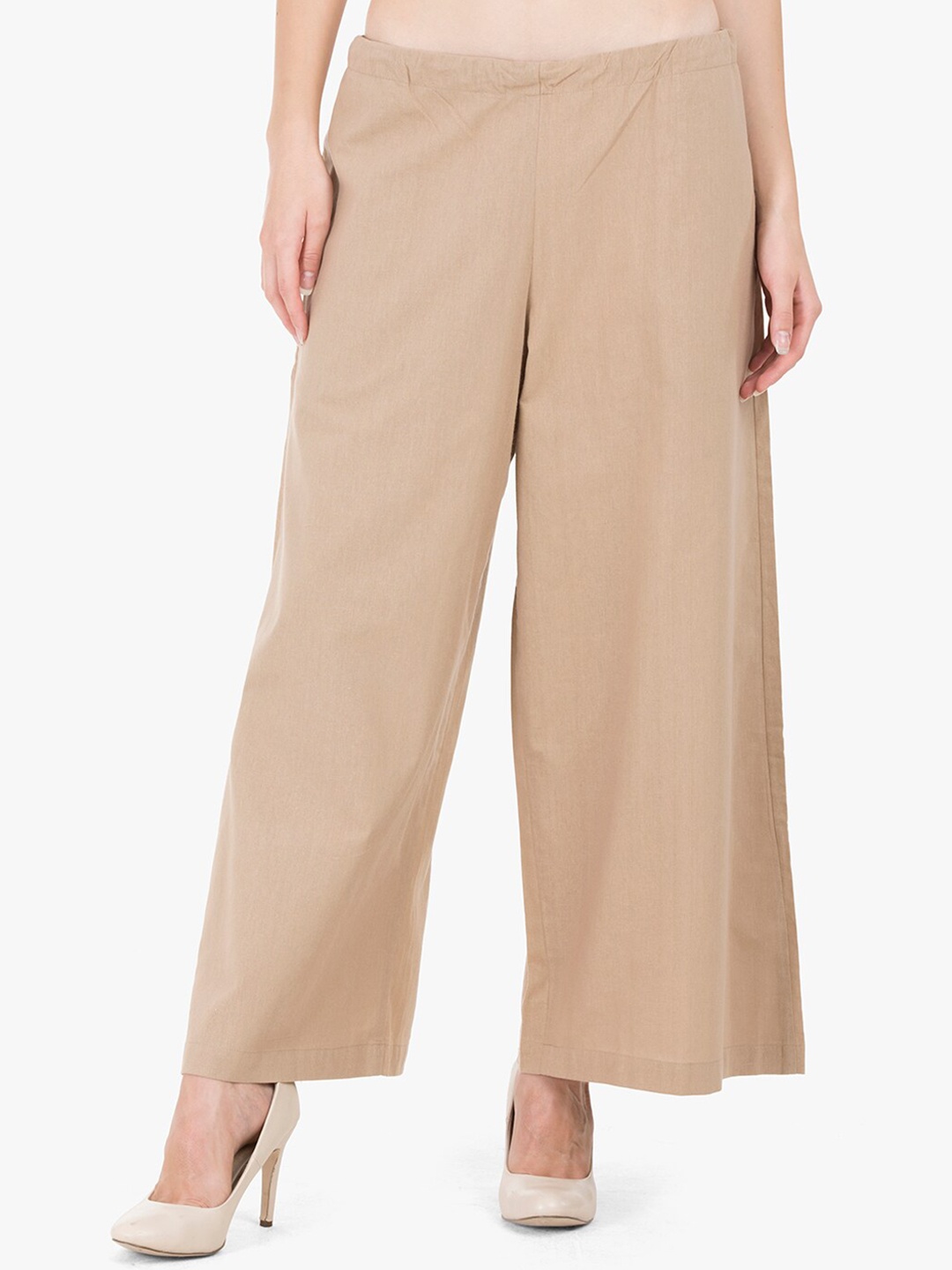 

GRASS by Gitika Goyal Women Pleated Cotton Trousers, Khaki