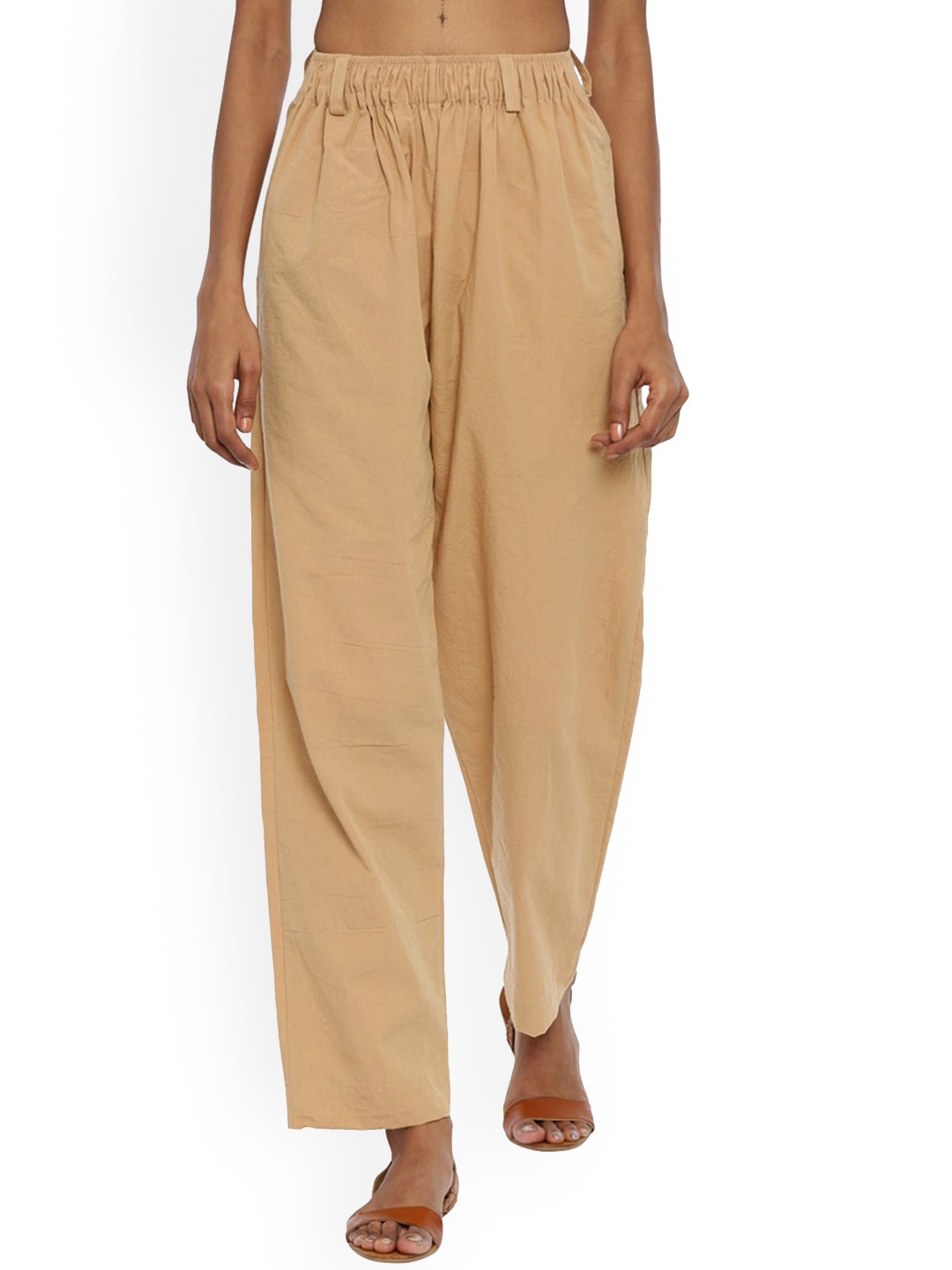 

GRASS by Gitika Goyal Women Relaxed Cotton Loose Fit High-Rise Trousers, Beige