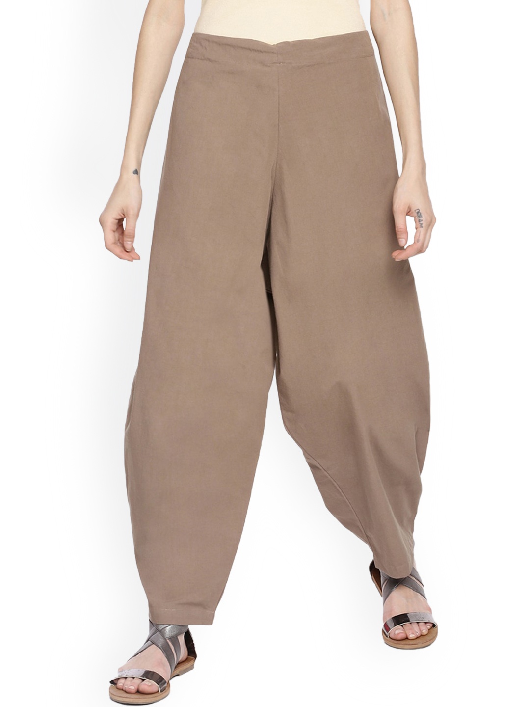 

GRASS by Gitika Goyal Women Cotton Relaxed Trousers, Brown