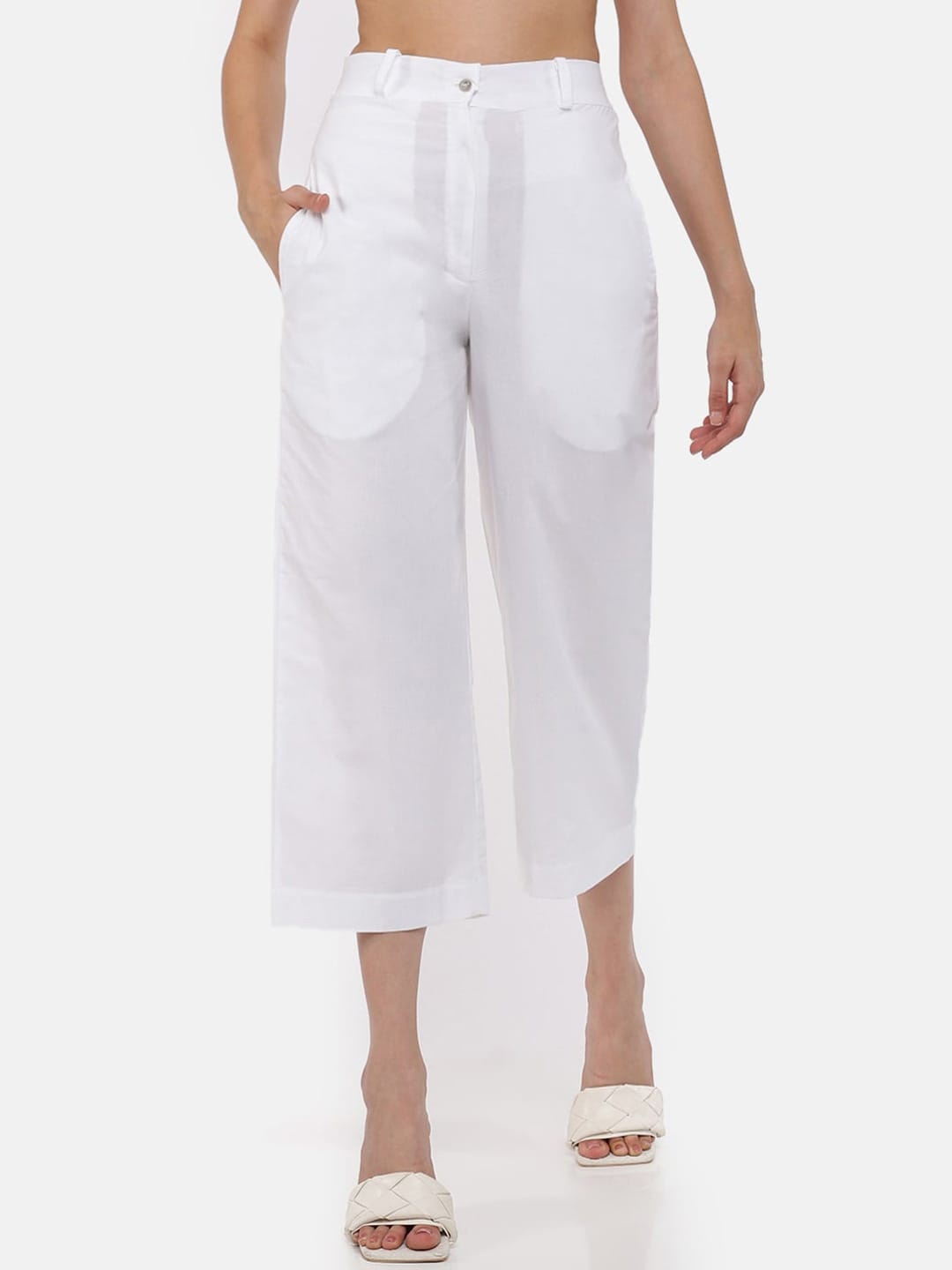 

GRASS by Gitika Goyal Women Mid Rise Culottes Cotton Cropped Trousers, White