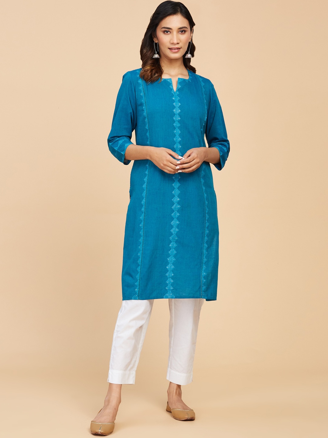 

Fabindia Women Beads & Stones Pure Cotton Kurta, Blue