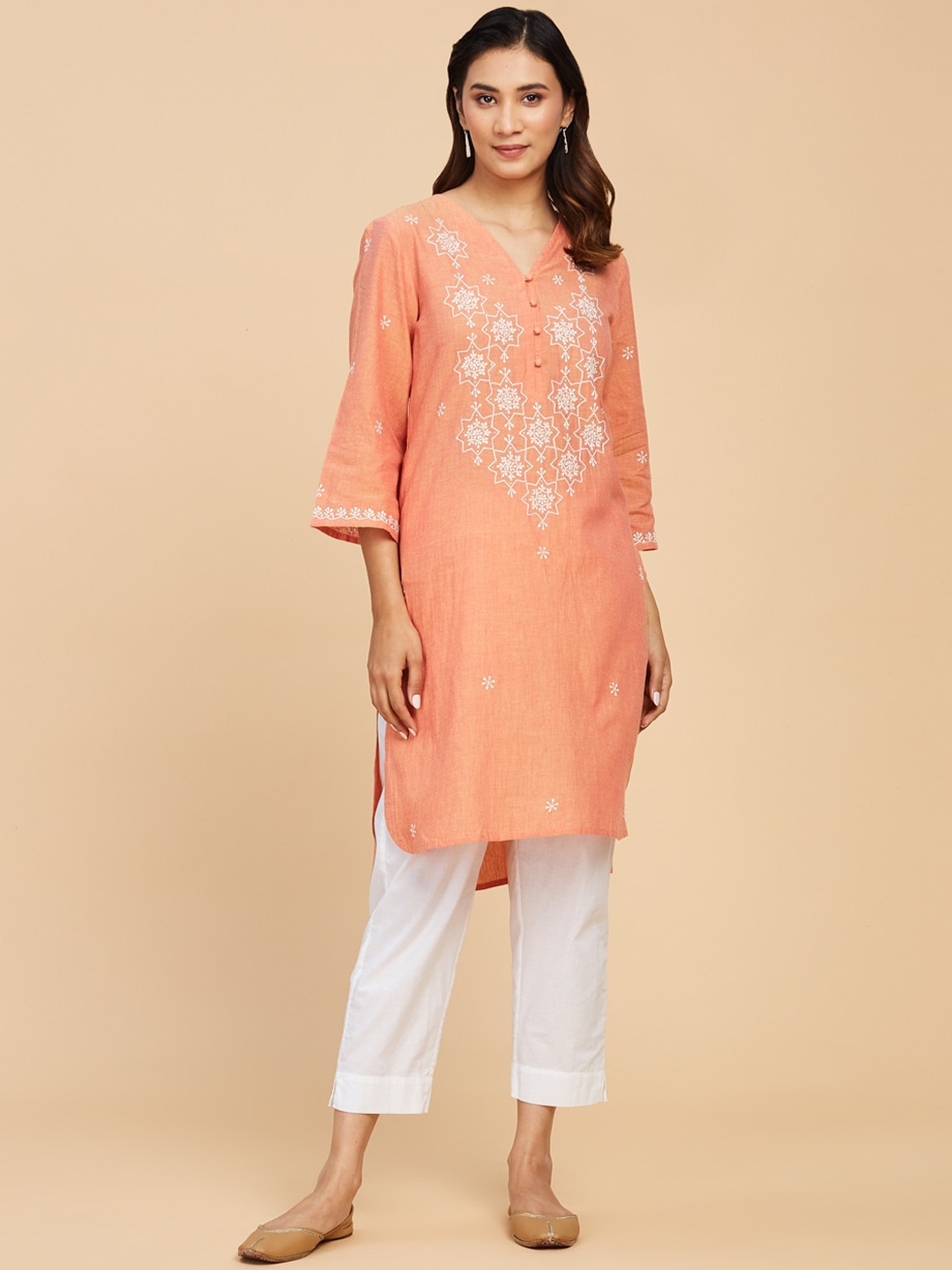 

Fabindia Women Floral Printed Pure Cotton Kurta, Orange