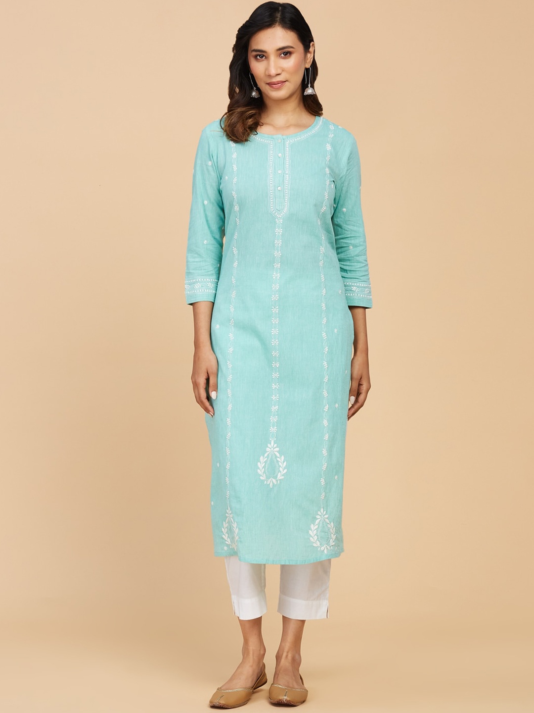 

Fabindia Women Cotton Chikankari Kurta, Blue