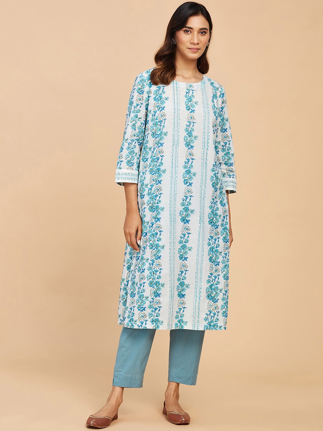

Fabindia Women Floral Printed Cotton Kurta, White