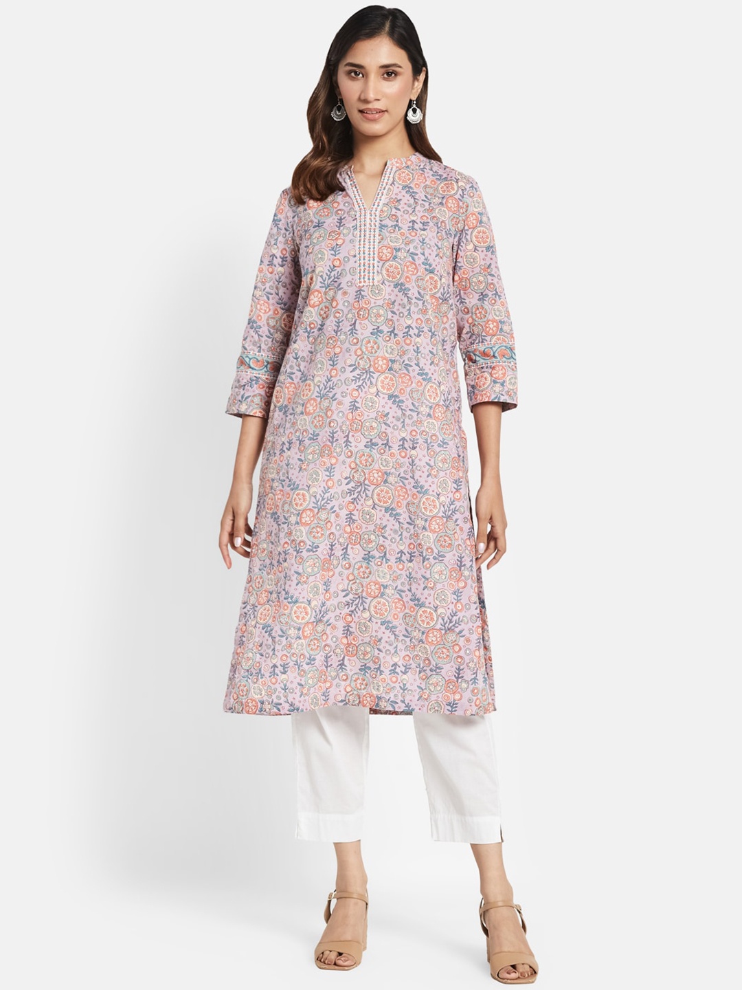 

Fabindia Women Floral Printed Cotton Kurta, Purple