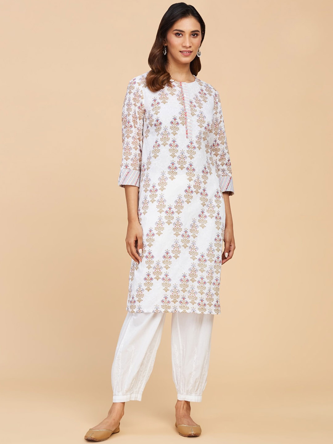 

Fabindia Women Floral Printed Cotton Kurta, White