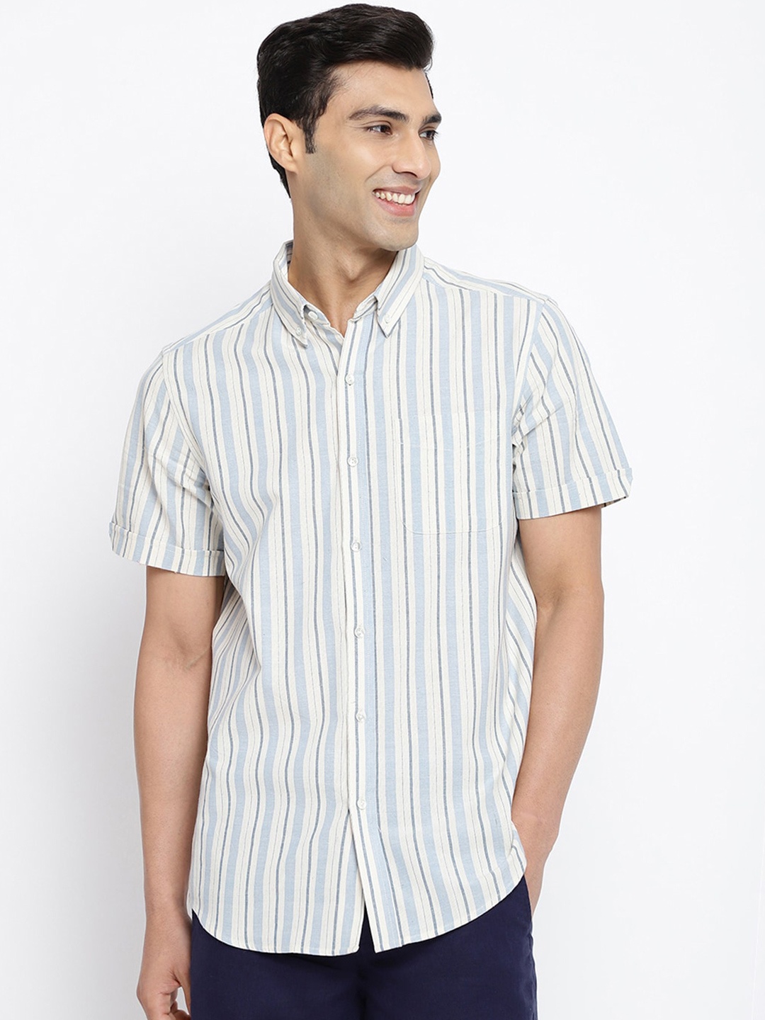 

Fabindia Striped Cotton Casual Shirt, Off white