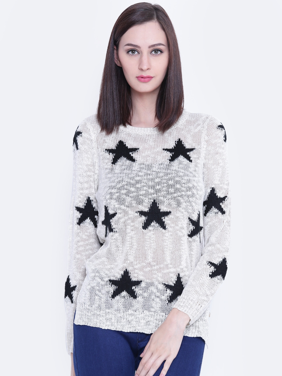 

U.S. Polo Assn. Women Off-White & Black Star Pattern Sweater