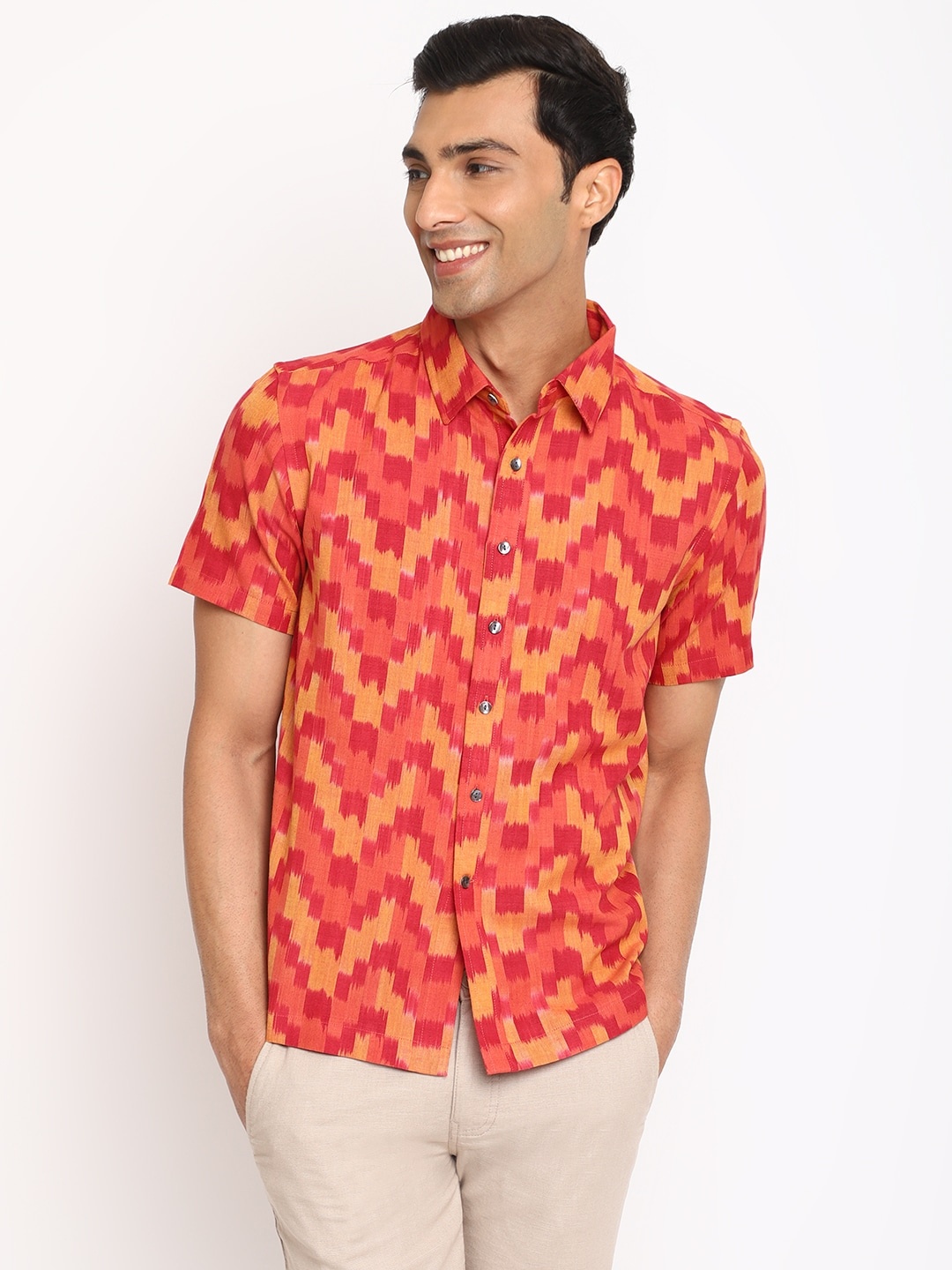 

Fabindia Geometric Printed Casual Cotton Shirt, Red