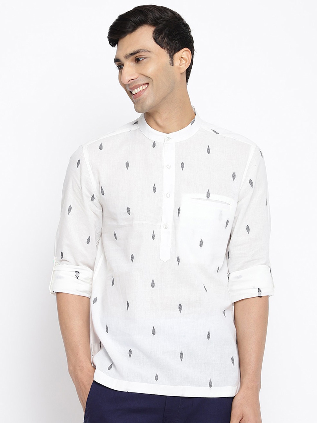 

Fabindia Ethnic Motif Slim Fit Casual Cotton Shirt, White