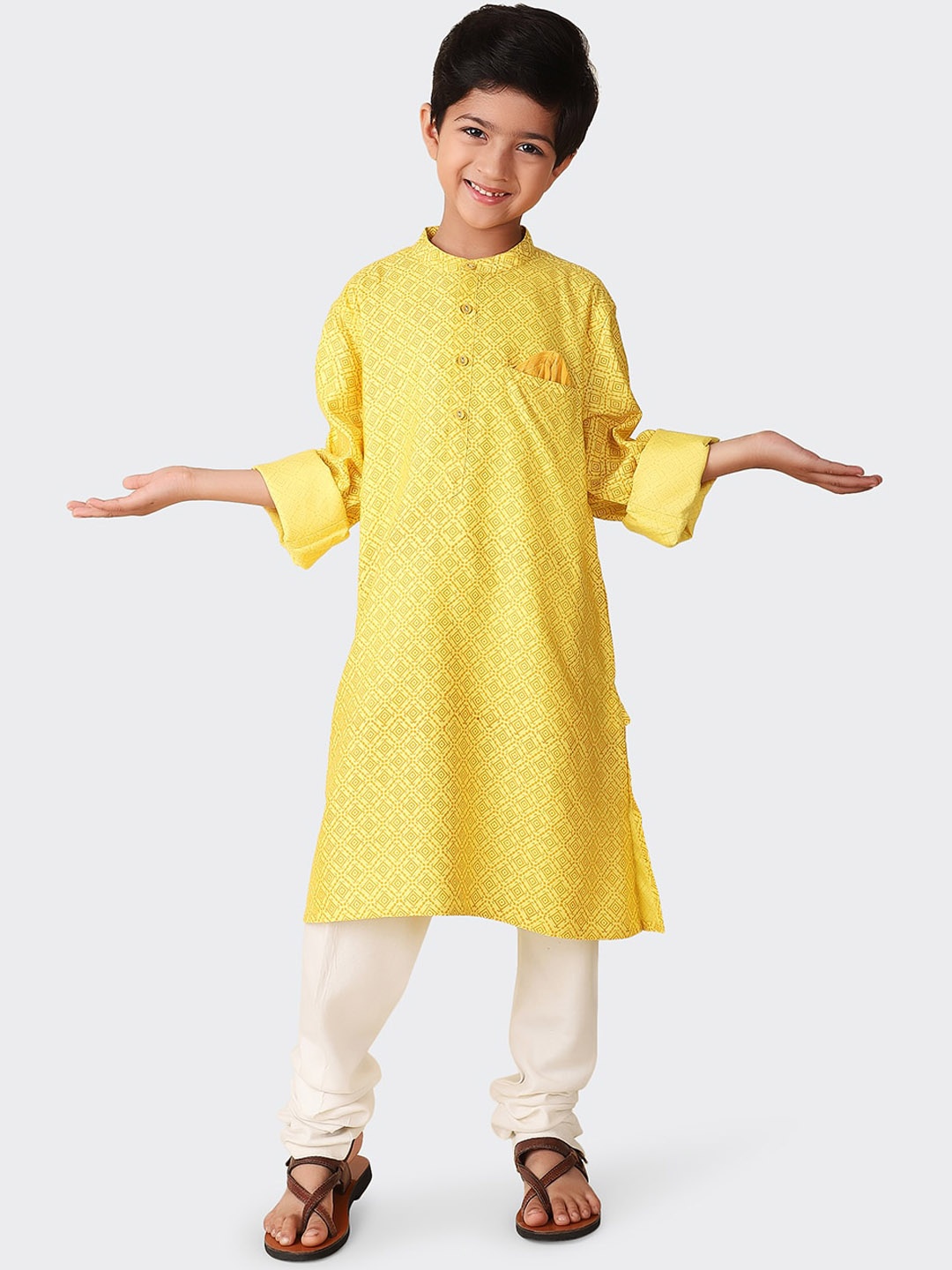

Fabindia Boys Printed A-Line Long Kurta, Yellow