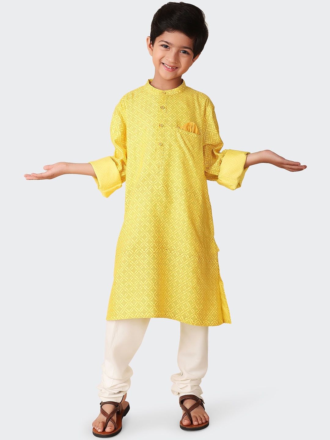 

Fabindia Boys Printed A-Line Long Kurta, Yellow