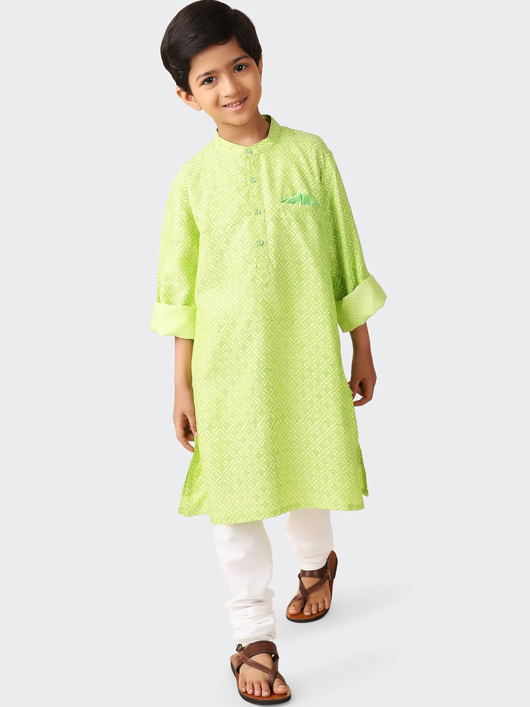 

Fabindia Boys Geometric Printed Kurta, Lime green