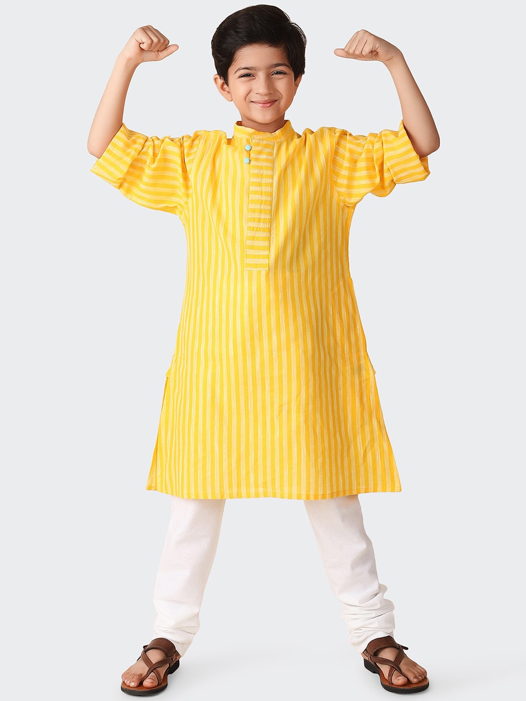 

Fabindia Boys Striped Cotton Kurta, Yellow