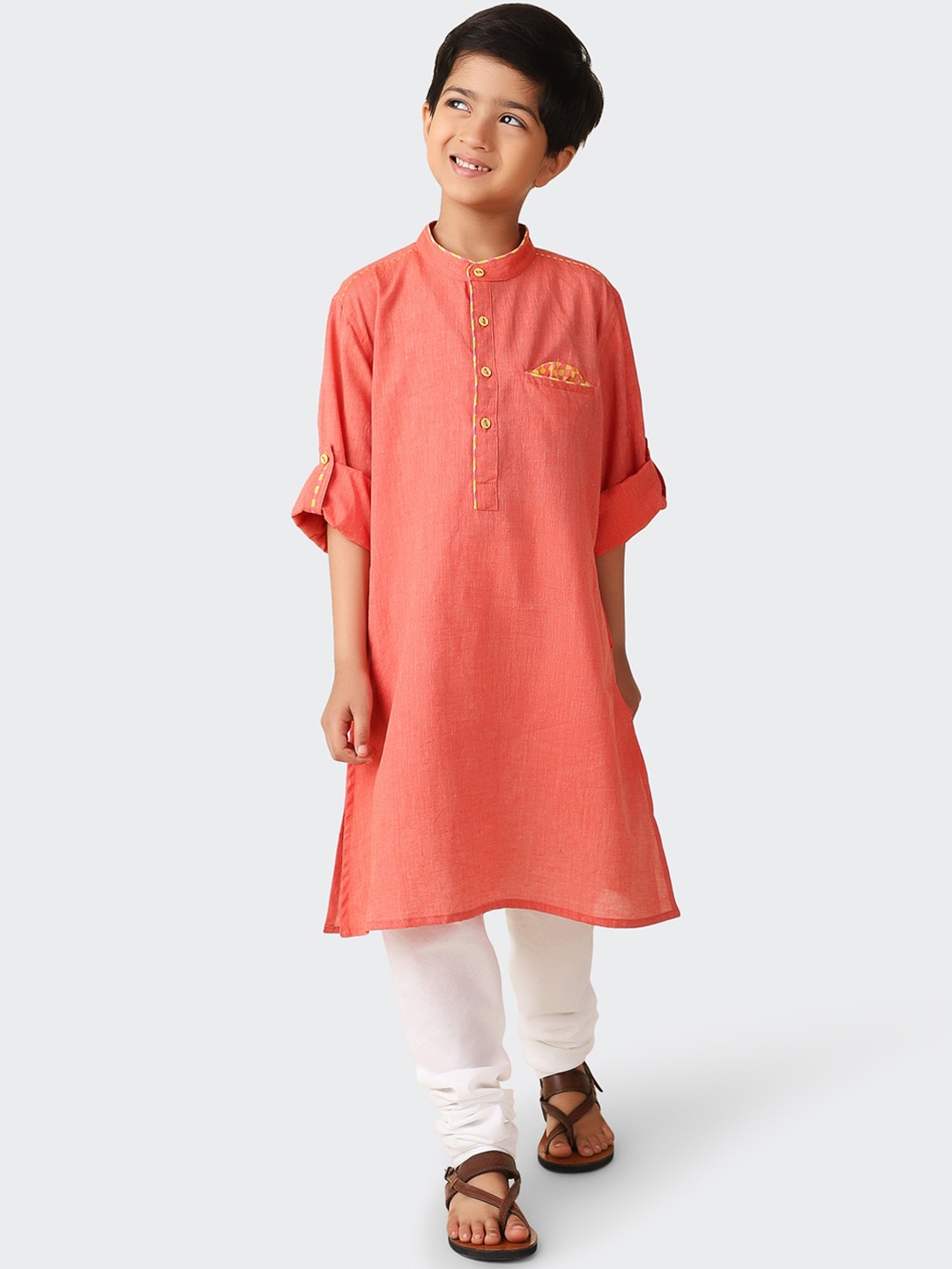 

Fabindia Boys Cotton Woven Straight Kurta, Coral