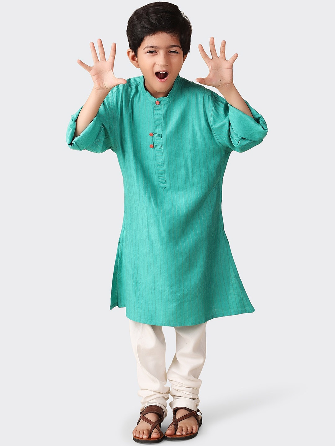 

Fabindia Boys Band Collar Cotton Kurta, Green