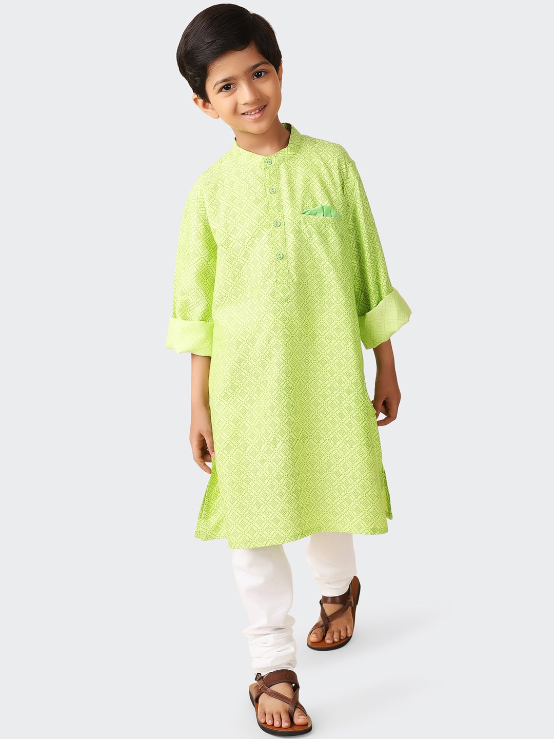 

Fabindia Boys Geometric Printed Kurta, Lime green
