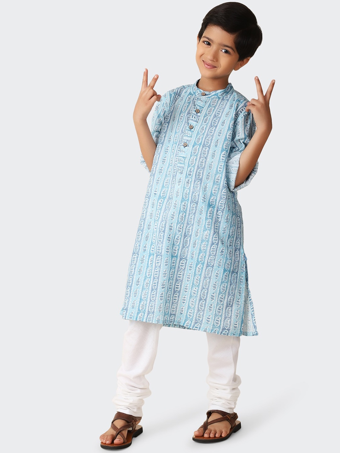 

Fabindia Boys Ethnic Motifs Printed Pure Cotton Kurta, Blue